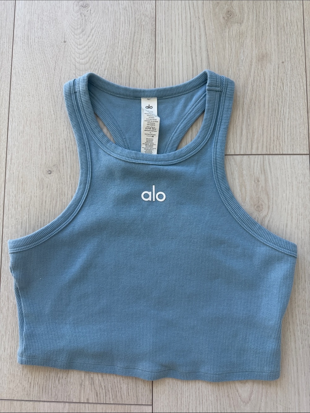 ALO Yoga Aspire Celestial Blue Ribbed Racerback Tank Small LN